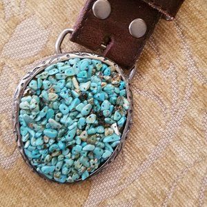 Gorgeous Turquoise Buckle and Brown Genuine Leather Belt